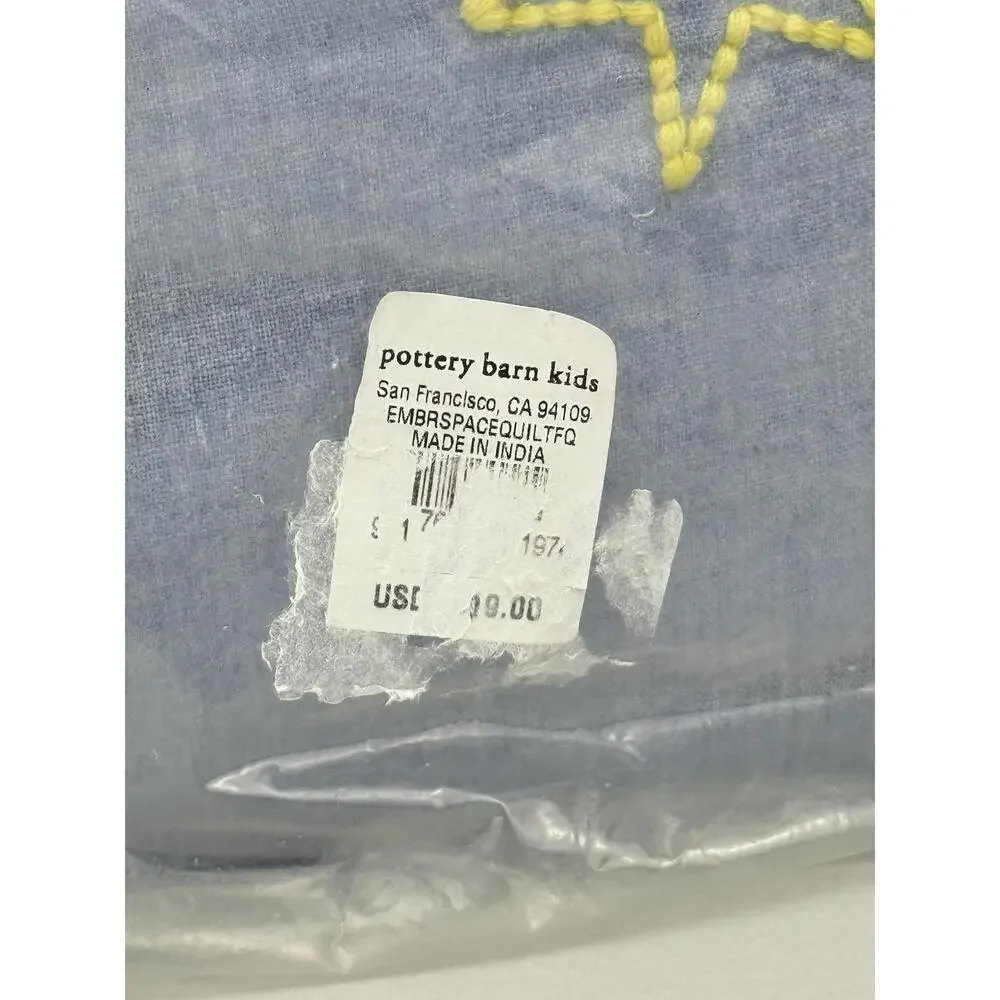 Pottery Barn Kids Space Embroidered Quilt FULL/QUEEN Chambray Blue Stars New